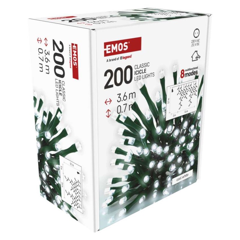 LED karácsonyi jégcsapok, 3,6 m, kültéri és beltéri, hideg fehér, programokkal