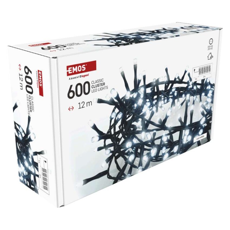 LED Ziemassvētku virtene – ezis, 12 m, liet. ārā un iekštelpās, auksti balta, ar taimeru