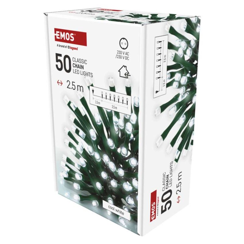Lampki choinkowe Classic 50 LED 2,5m zimna biel, zielony przewód, IP20