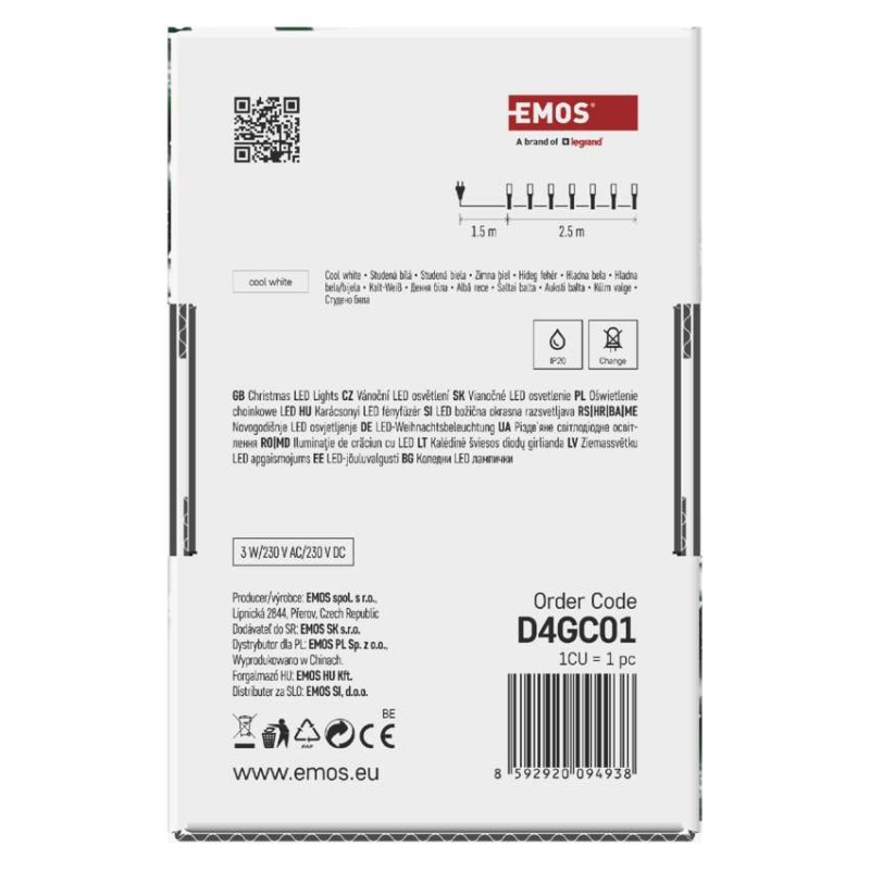 Lampki choinkowe Classic 50 LED 2,5m zimna biel, zielony przewód, IP20