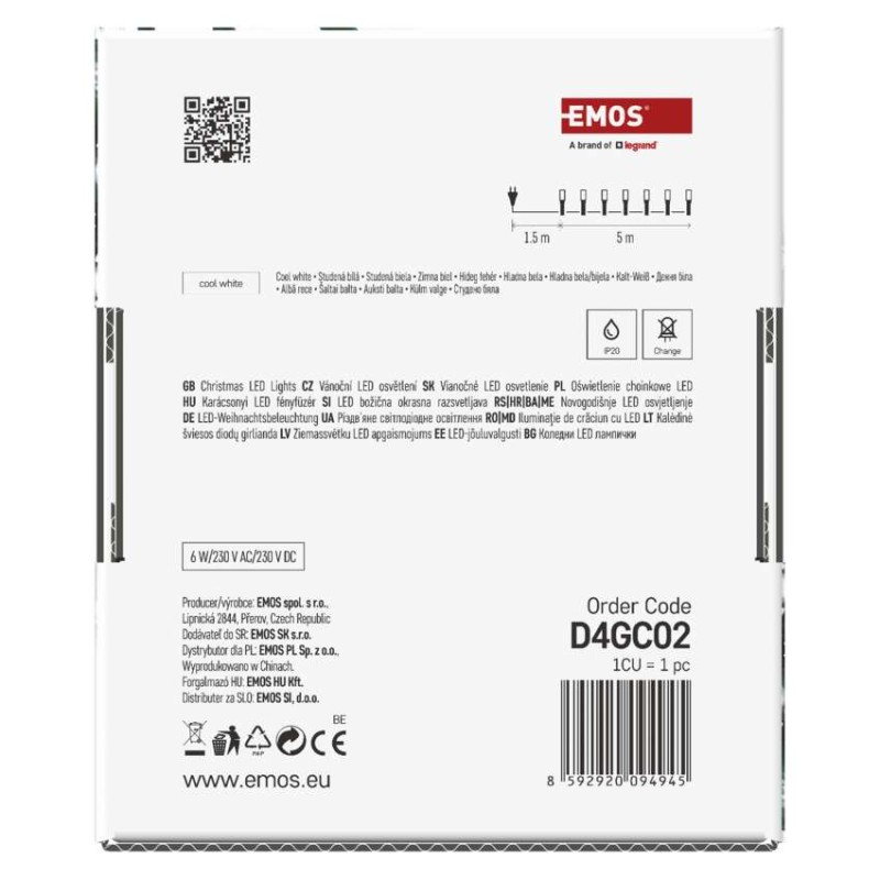 Lampki choinkowe Classic 100 LED 5m zimna biel, zielony przewód, IP20