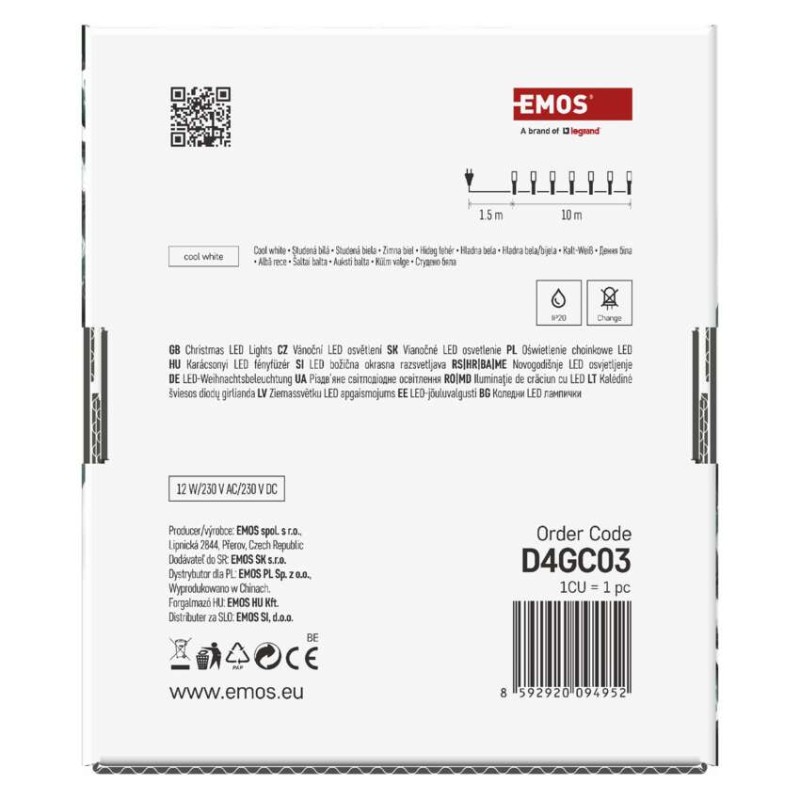 Lampki choinkowe Classic 200 LED 10m zimna biel, zielony przewód, IP20