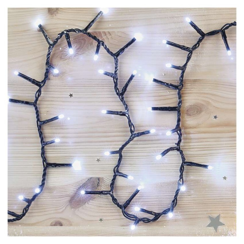 Lampki choinkowe LED Classic Cluster, jeżyk, 300 LED 6m, zimna biel, czarny, IP44, timer