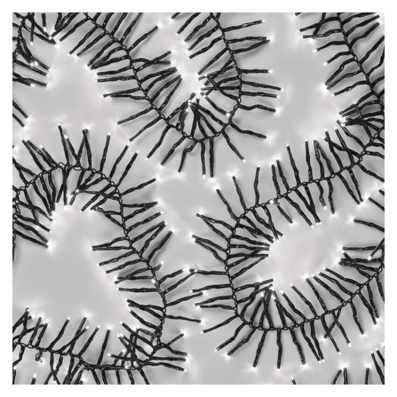 Lampki choinkowe LED Cluster, jeżyk, 960LED 7,2m, zimna biel, 64 programów, timer