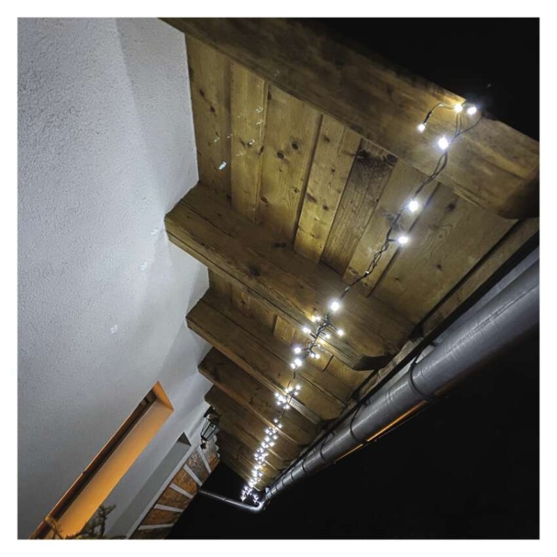 LED karácsonyi fényfüzér, 4 m, kültéri és beltéri, hideg fehér, progr, időz.