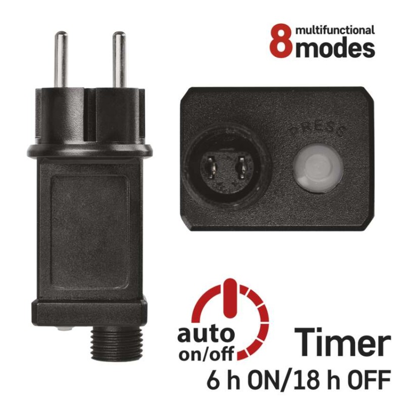 LED karácsonyi fényfüzér, 4 m, kültéri és beltéri, hideg fehér, progr, időz.