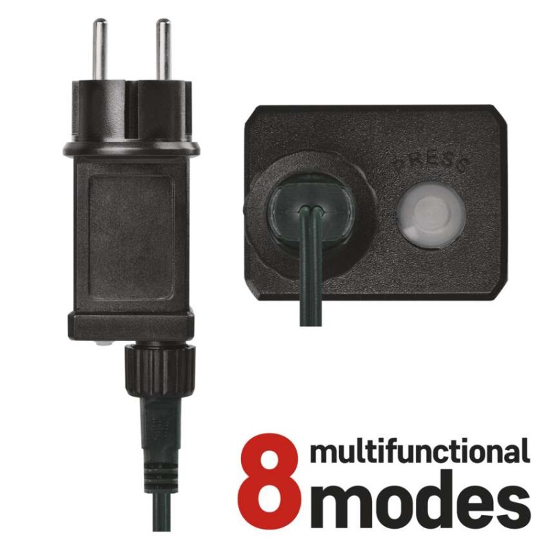 Lampki choinkowe 100LED 10m, 2 w 1 zimna biel lub multikolor, czarny, 8 programów, IP44