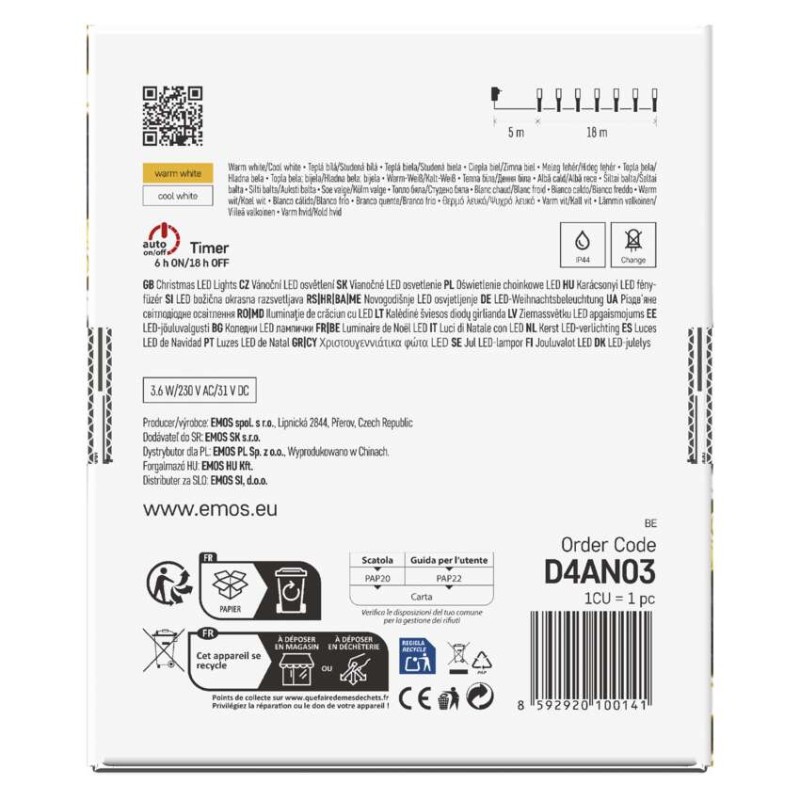 LED vianočná reťaz blikajúca, 18 m, vonkajšia aj vnútorná, teplá/studená biela, časovač