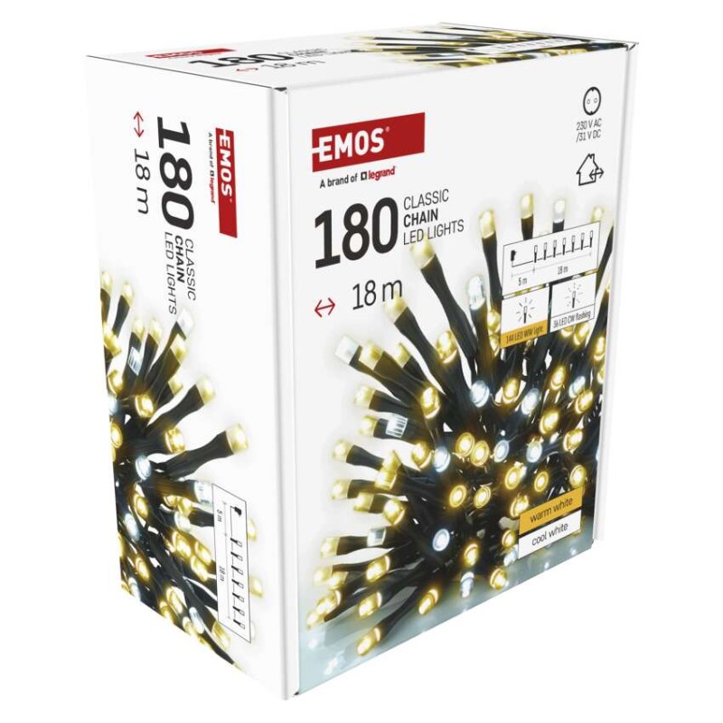 LED vianočná reťaz blikajúca, 18 m, vonkajšia aj vnútorná, teplá/studená biela, časovač