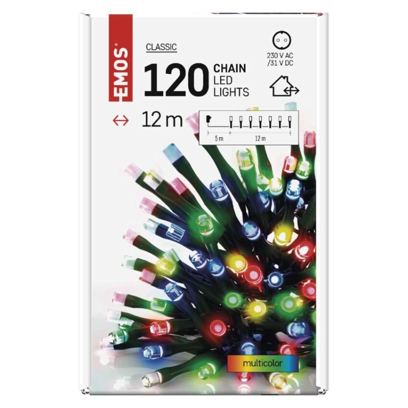 LED vianočná reťaz, 12 m, vonkajšia aj vnútorná, multicolor, časovač