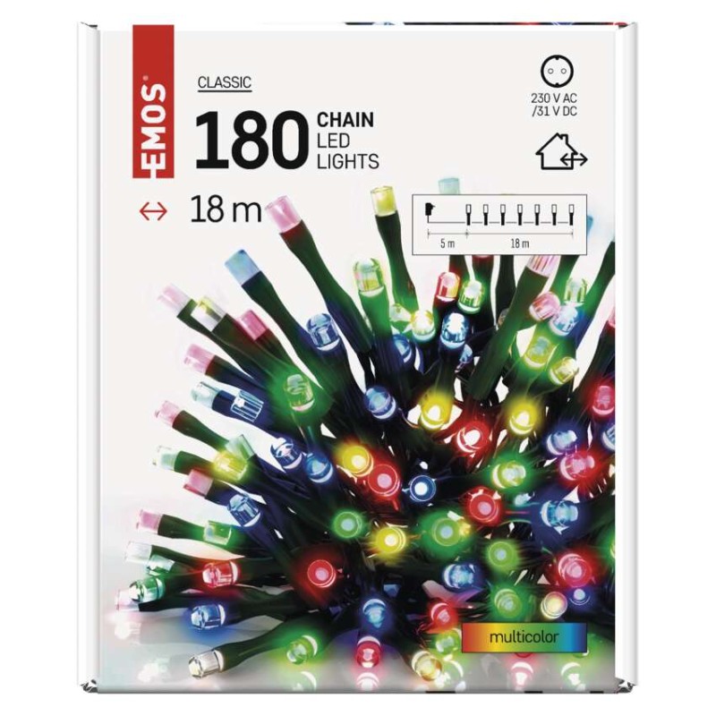 LED Weihnachtliche Lichterkette, 18 m, Außen/Innen, Multicolor, Timer