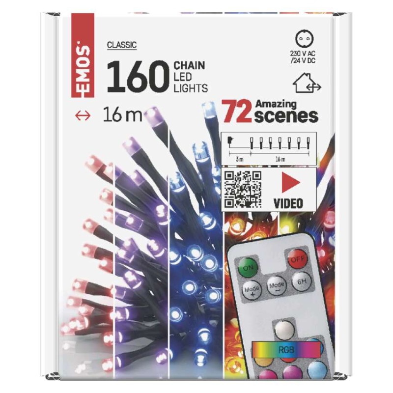 Lampki choinkowe Classic 160 LED 16m, RGB, 72 programy, pilot, IP44, timer