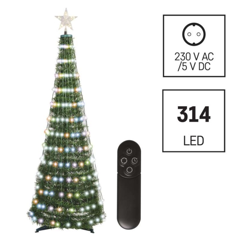 Dekoracje - rozkładana choinka LED z gwiazdą 180 cm, RGB, 16 programów, pilot, IP20, timer