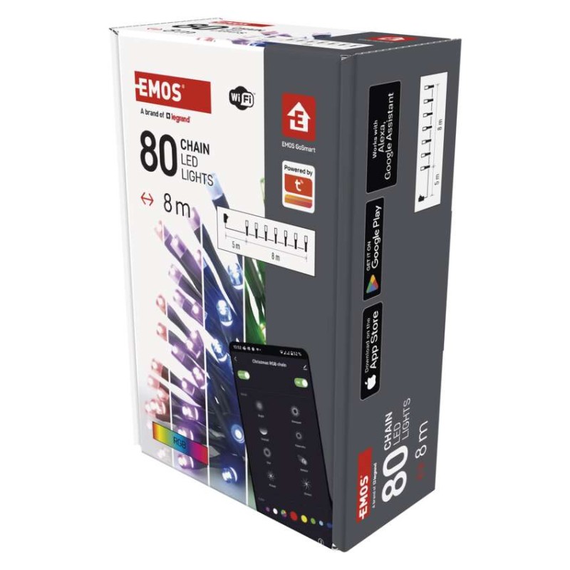 GoSmart LED vánoční řetěz, 8 m, venkovní i vnitřní, RGB, programy, časovač, WiFi