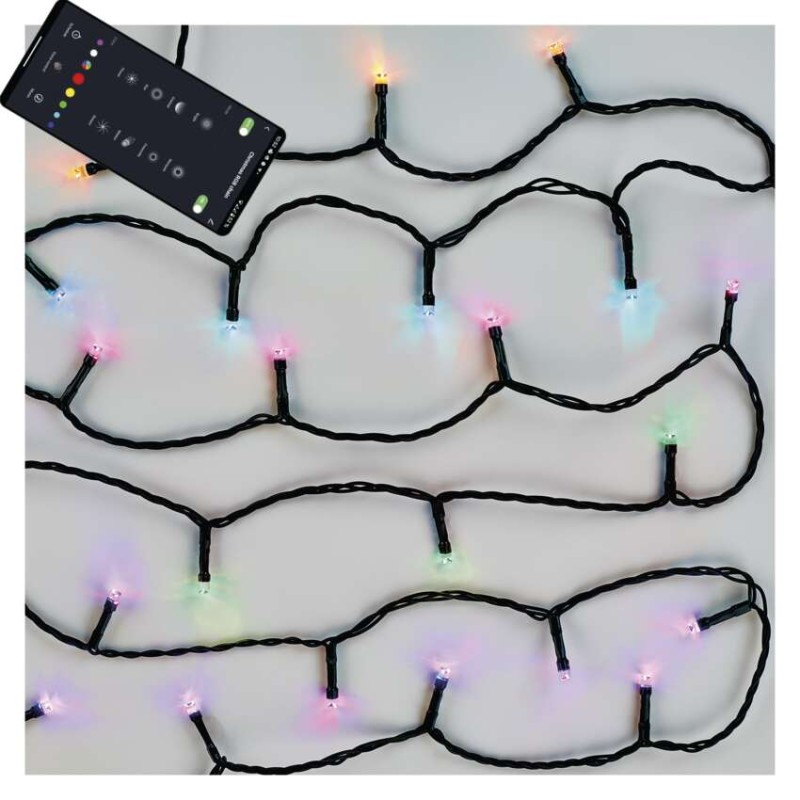 GoSmart LED vánoční řetěz, 8 m, venkovní i vnitřní, RGB, programy, časovač, WiFi
