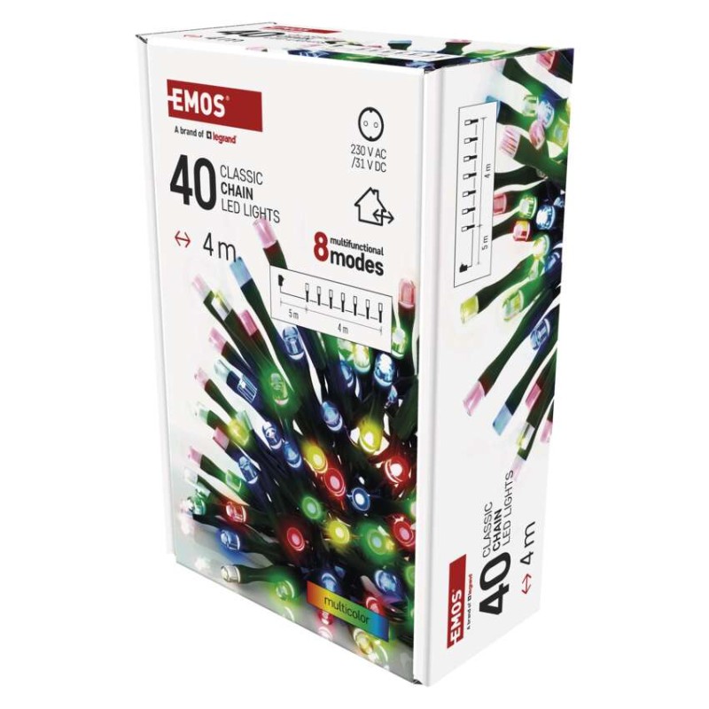 LED karácsonyi fényfüzér, 4 m, kültéri és beltéri, többszínű, progr, időz.