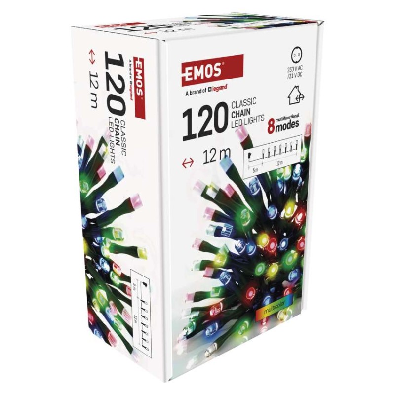 LED Weihnachtliche Lichterkette, 12 m, Außen/Innen, Multicolor, Programme, Timer