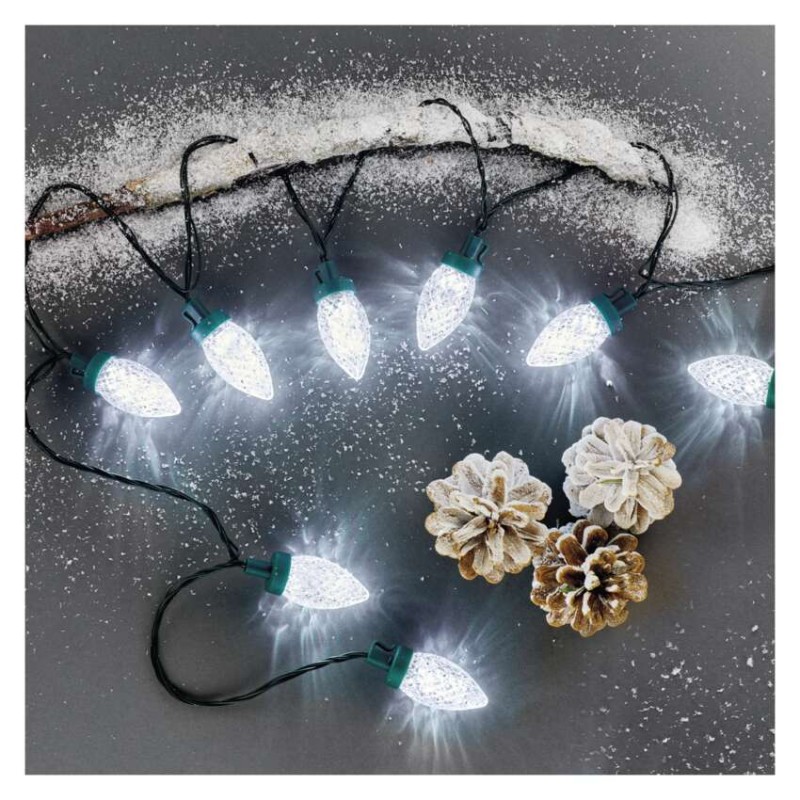 LED vánoční řetěz – šišky, 9,8 m, venkovní i vnitřní, studená bílá, programy