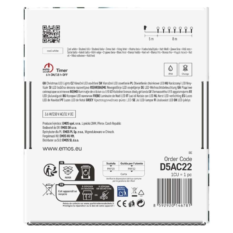 LED karácsonyi fényfüzér,cseresznye–golyók, 8 m,kültéri és beltéri,hideg fehér,progr,időz.