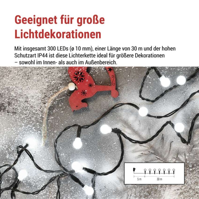 LED Weihnachtslichterkette Cherry – Kugeln, 30 m, Außen und Innen,kaltweiß,Programme,Timer