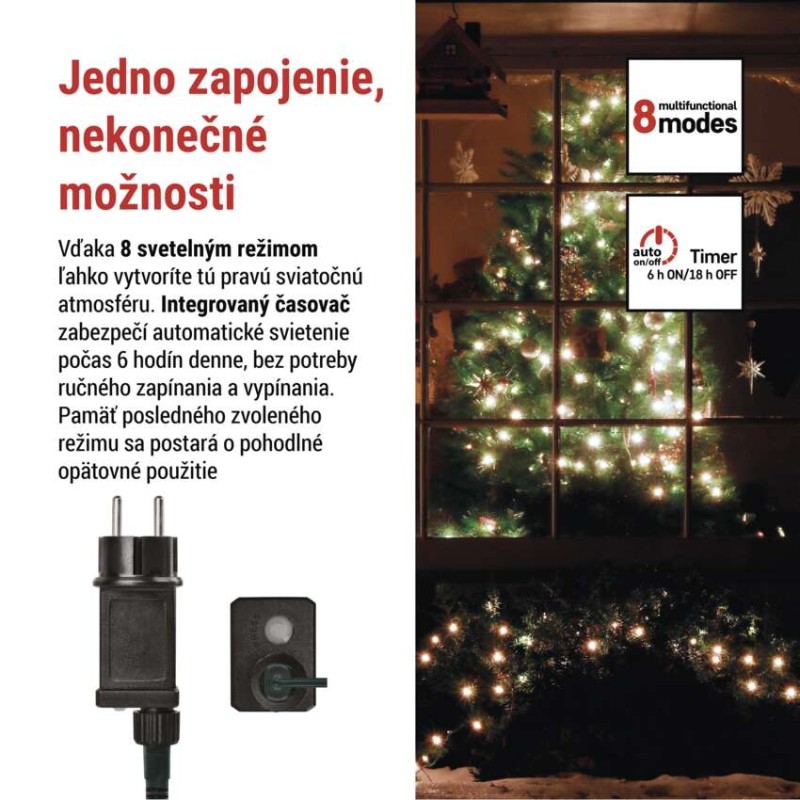 LED vianočná cherry reťaz–guličky, 30 m,vonkajšia aj vnútorná,studená biela, programy, čas