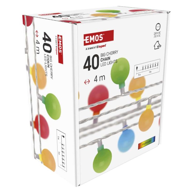 LED fényfüzér, cseresznye – golyók 2,5 cm, 4 m, kültéri és beltéri, többszínű, időzítő