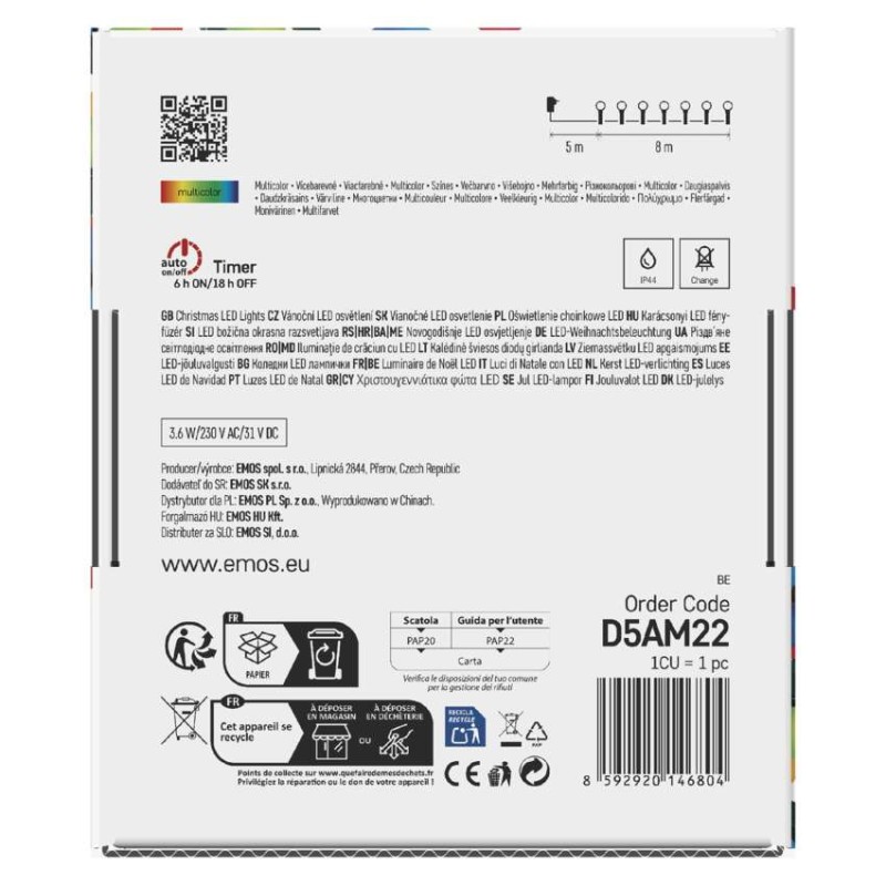 LED vianočná cherry reťaz–guličky, 8 m, vonkajšia aj vnútorná, multicolor,programy,časovač