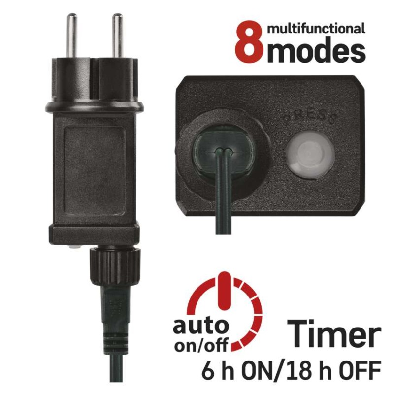 Lampki choinkowe 200 LED cherry 20m, multikolor, zielony przewód, IP44, 8 programów, timer