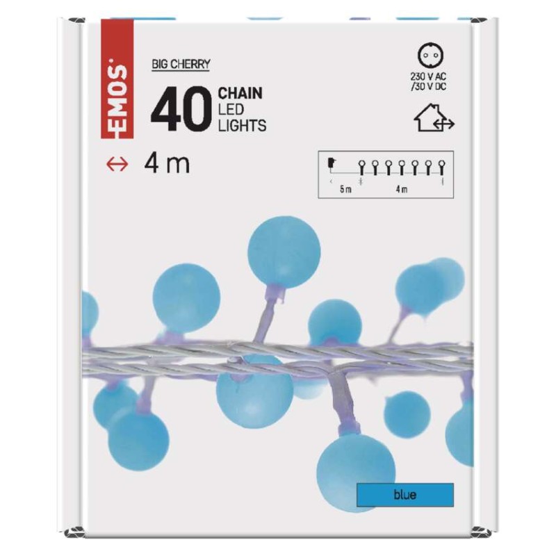 LED Cherry Lichterkette – Kugeln 2,5 cm, 4 m, Außen und Innen, blau, Timer