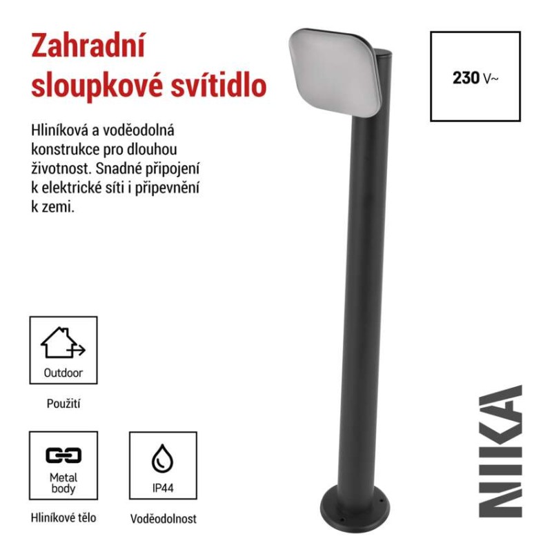LED zahradní sloupkové svítidlo NIKA, 12 x 12 x 80 cm, 12,5 W, teplá bílá