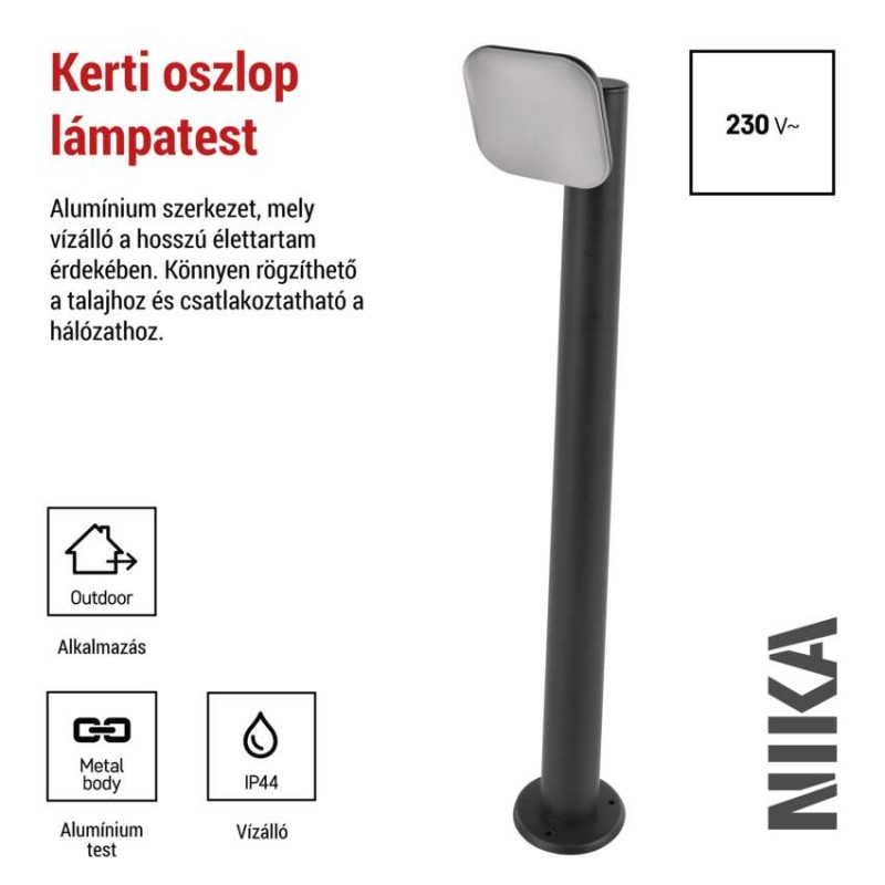 LED kerti oszloplámpa NIKA, 12 x 12 x 80 cm, 12,5 W, meleg fehér