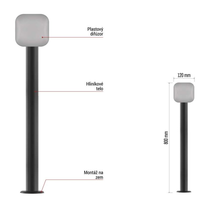 LED záhradné stĺpikové svietidlo NIKA, 12 x 12 x 80 cm, 12,5 W, teplá biela