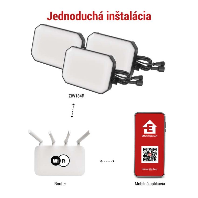 GoSmart vonkajší LED reflektor, štartovacia sada, 3 diely, 14 W, RGBIC stmievateľný, WiFi