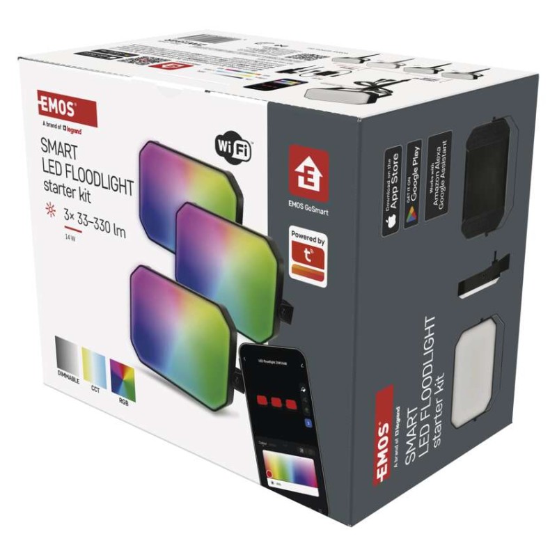 GoSmart kültéri LED reflektor, kezdő készlet, 3 darab, 14 W, RGBIC dimmelhető, WiFi