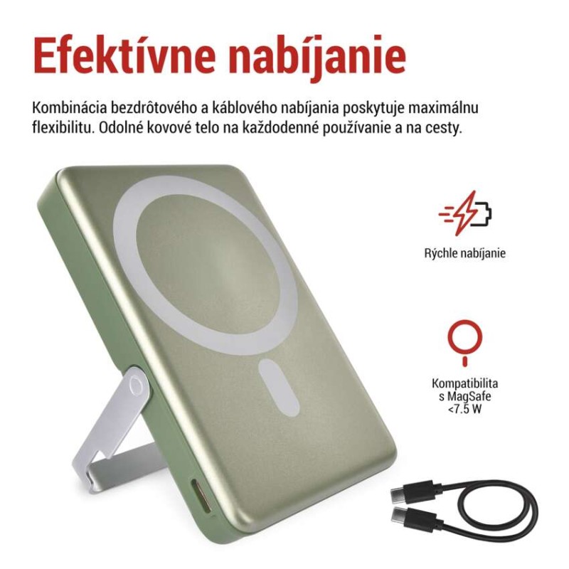 Power bank EMOS WI 1031, 10 000 mAh, 20 W+Wireless, army-green