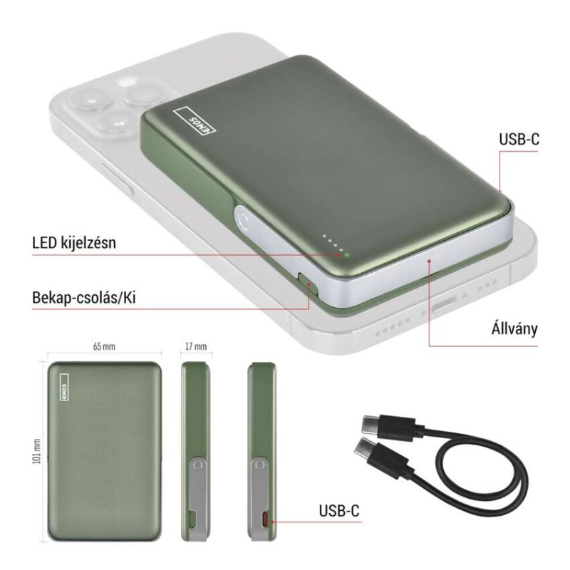 EMOS Powerbank WI 1031, 10 000 mAh, 20 W+Wireless, army-green