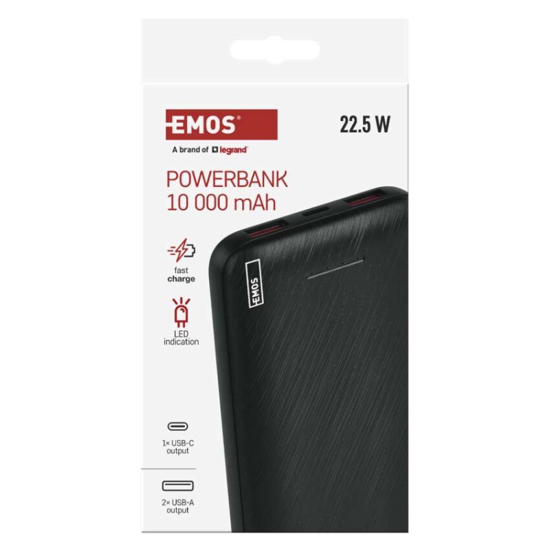 EMOS Powerbank AlphaQ3, 10 000 mAh, 22,5 W, fekete