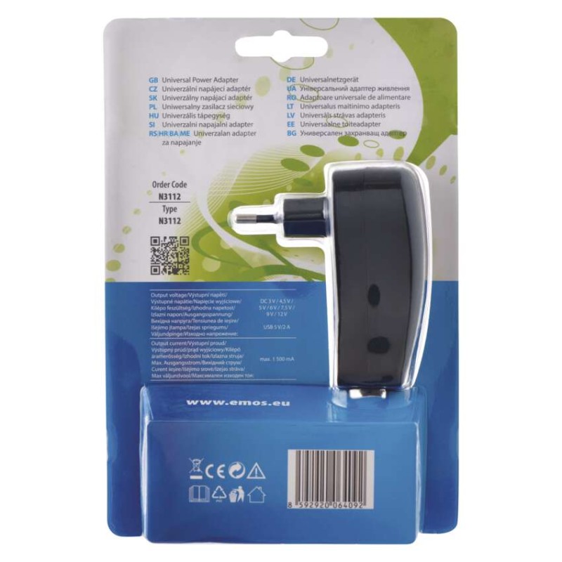 Zasilacz impulsowy 1500mA z wymiennymi końcówkami, USB