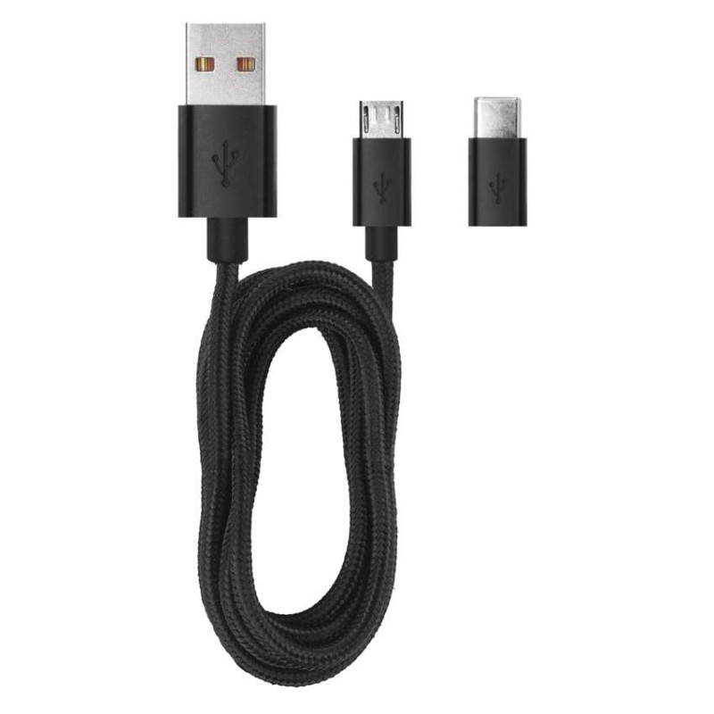 USB adaptér do auta 2,1A + micro USB kabel + USB-C redukce