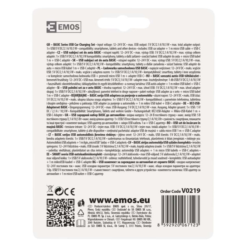 USB adaptér do auta 2,1A + micro USB kabel + USB-C redukce