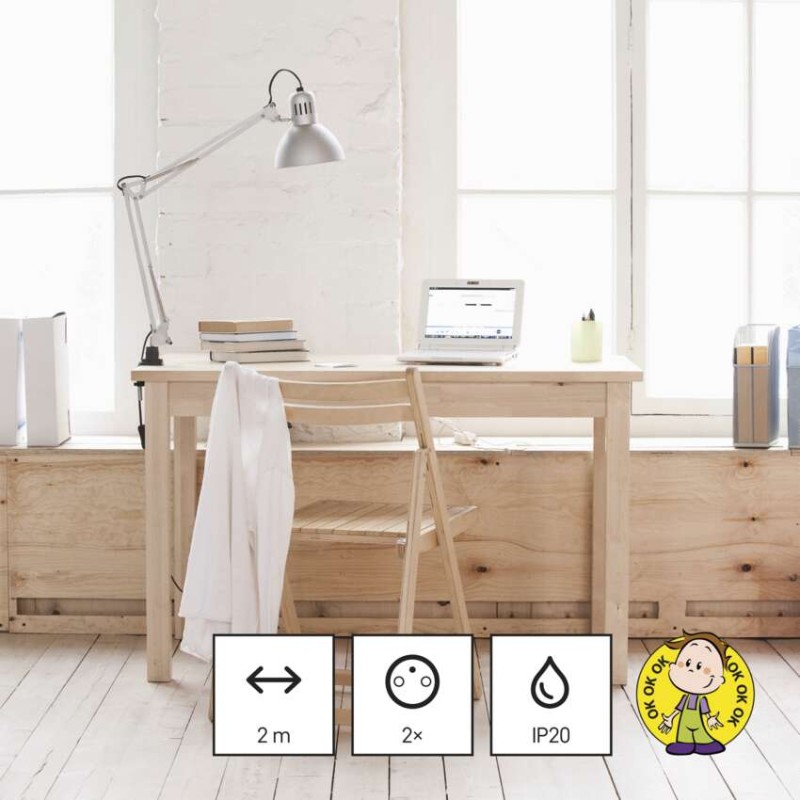 Prodlužovací kabel 1,4 m / 2 zásuvky+2×USB-A+1×USB-C / bílý / PVC / 1,5 mm2