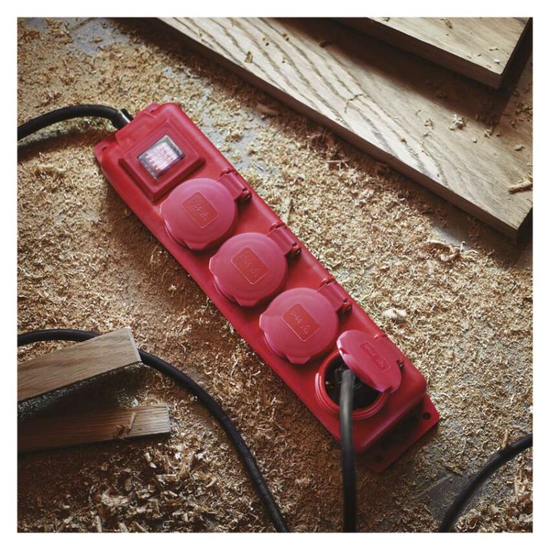 Prodlužovací kabel 3 m / 4 zásuvky / s vypínačem / černo-červený / guma-neopren / 1,5 mm2