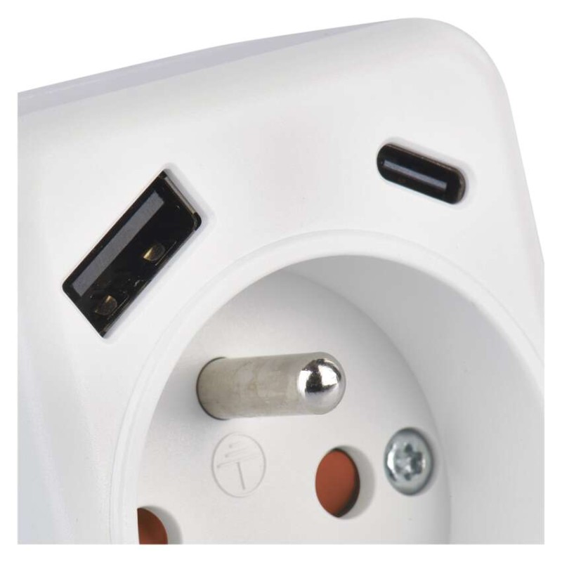Rozbočovací zásuvka 1×, 1×USB-A+1×USB-C, bílá