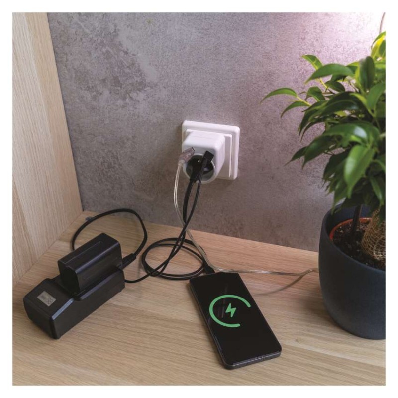 Rozbočovací zásuvka 1×, 1×USB-A+1×USB-C, bílá
