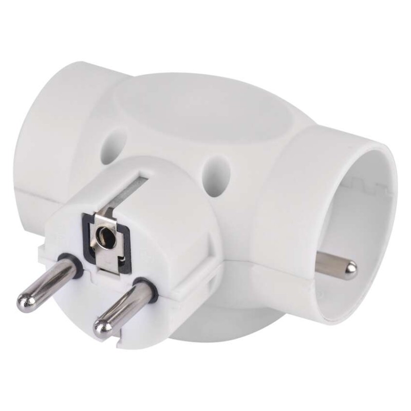 Rozbočovací zásuvka 3×, kulatá, bílá