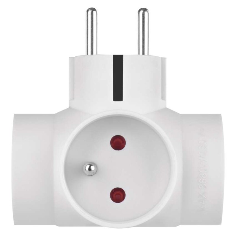 Rozbočovací zásuvka 3×, kulatá, bílá