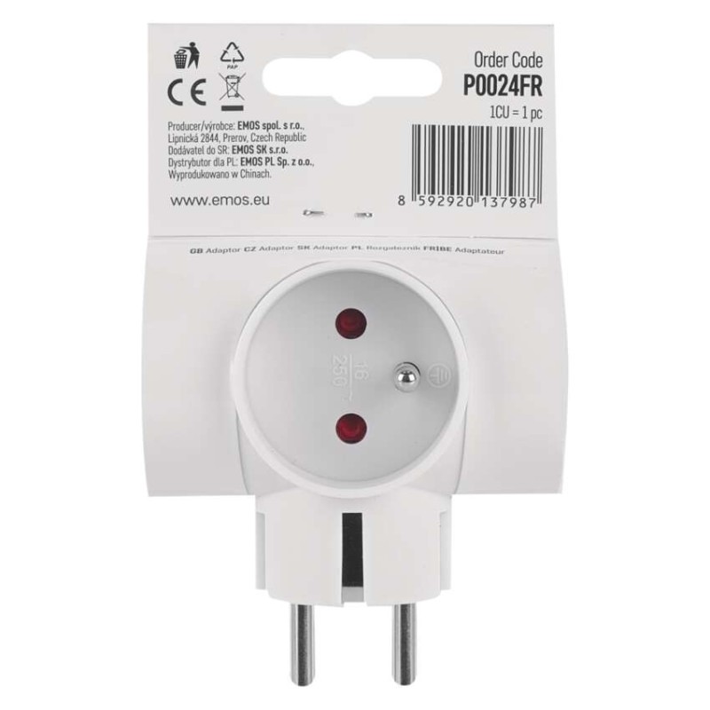 Rozbočovací zásuvka 3×, kulatá, bílá