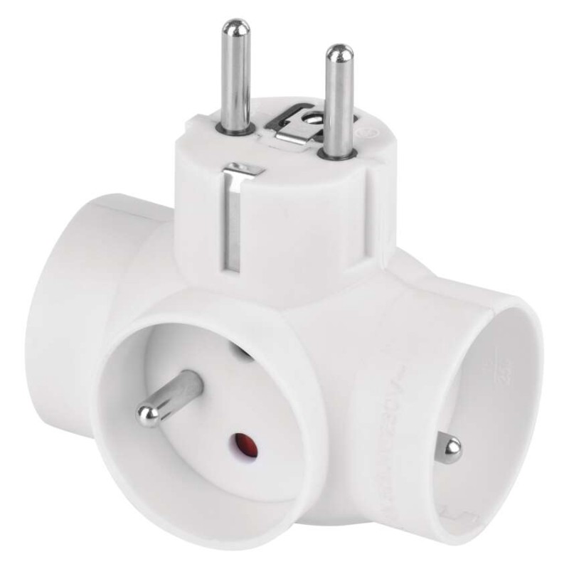 Rozbočovací zásuvka 3×, kulatá, bílá