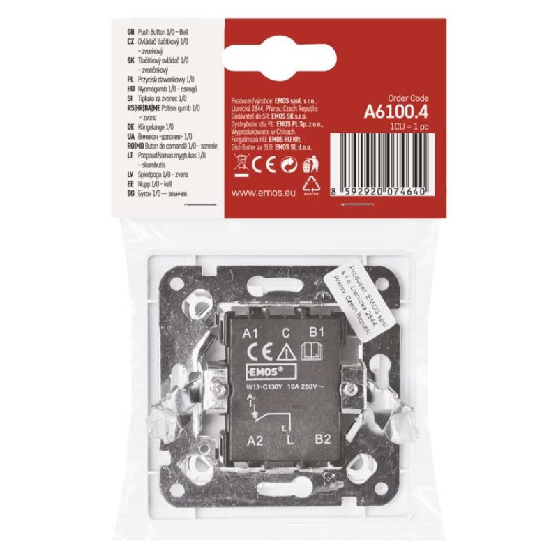 Wyłącznik pojedynczy dzwonkowy 1/0 IP20 błyszczący biały