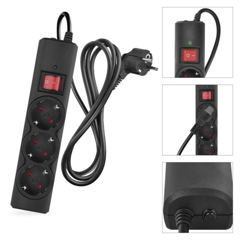 Pārsprieguma aizsargs – 3 kontaktligzdas, 1,5 m, melns